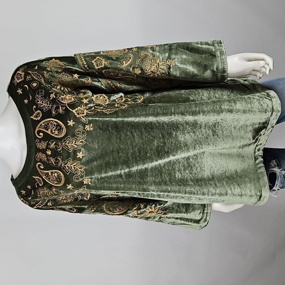 Soft Surroundings Olive Green Velvet Embroidered Tunic - Picture 5 of 16